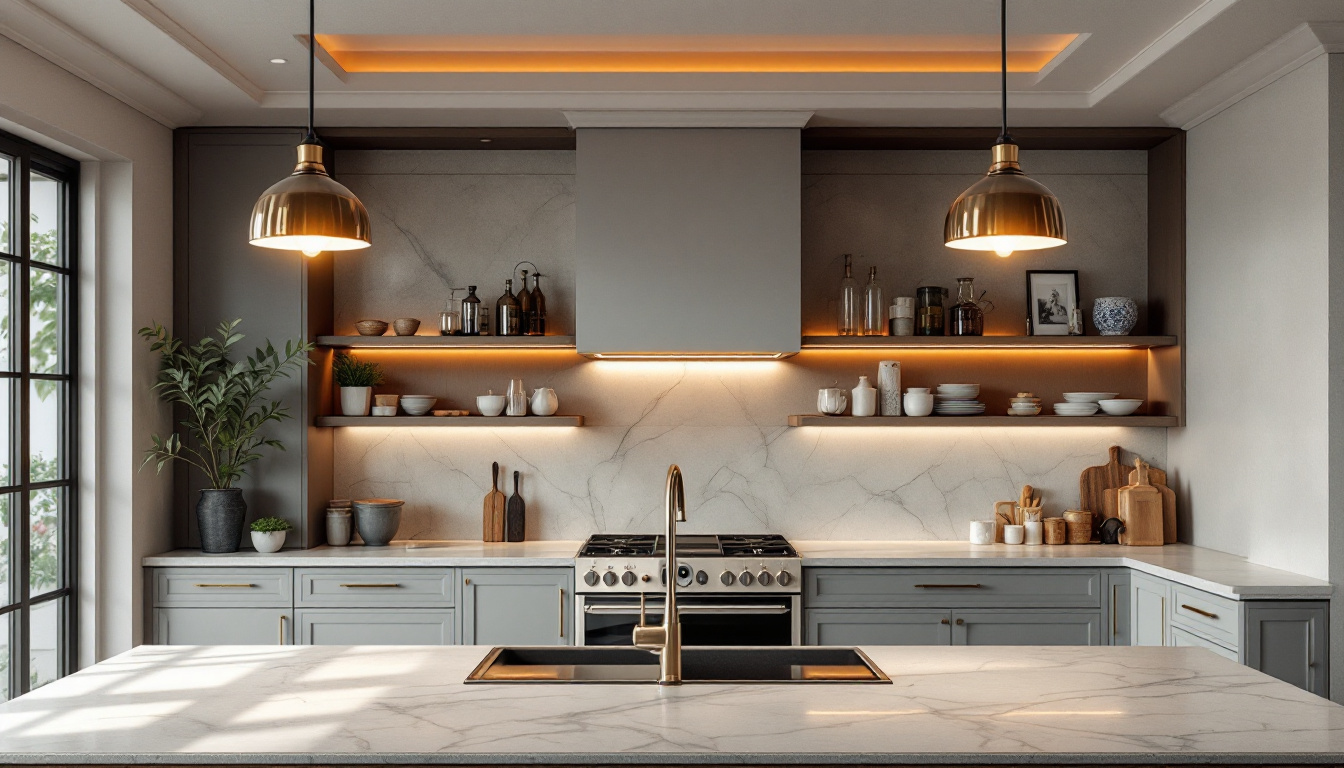 A photograph of a beautifully designed kitchen featuring elegant ceiling lights that highlight the space