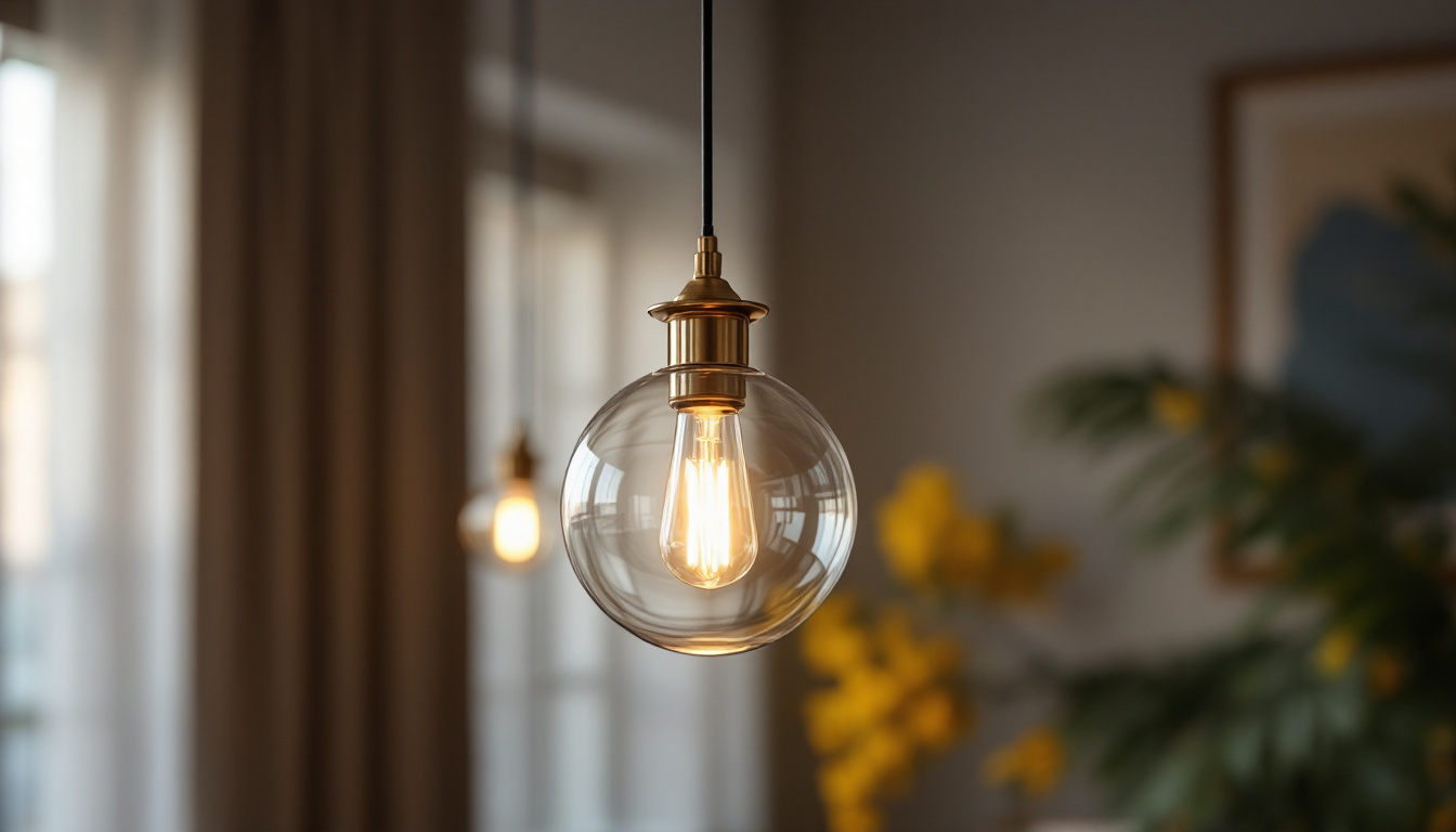 A photograph of capture a photograph of an elegantly designed glass silver hanging light fixture in a beautifully styled interior setting