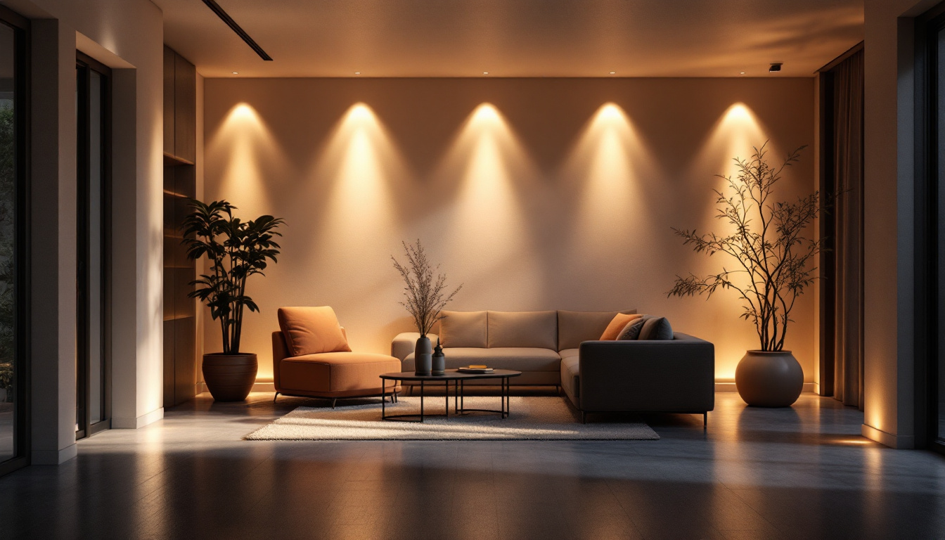 A photograph of a beautifully lit indoor or outdoor space showcasing the dramatic effects of uplighting