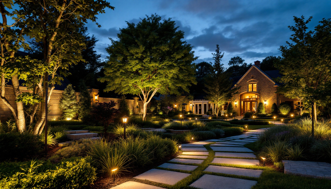 A photograph of a beautifully illuminated outdoor landscape at dusk