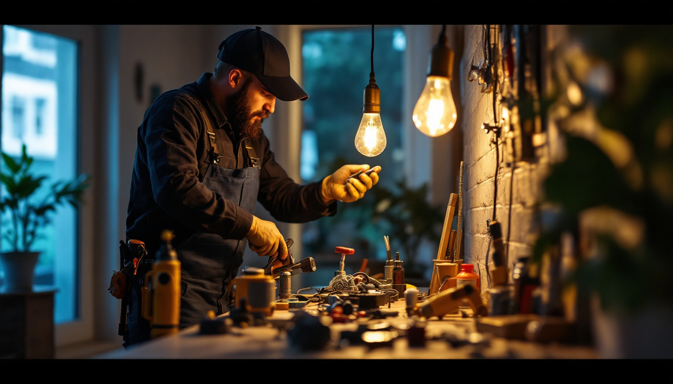 A photograph of an electrician in action