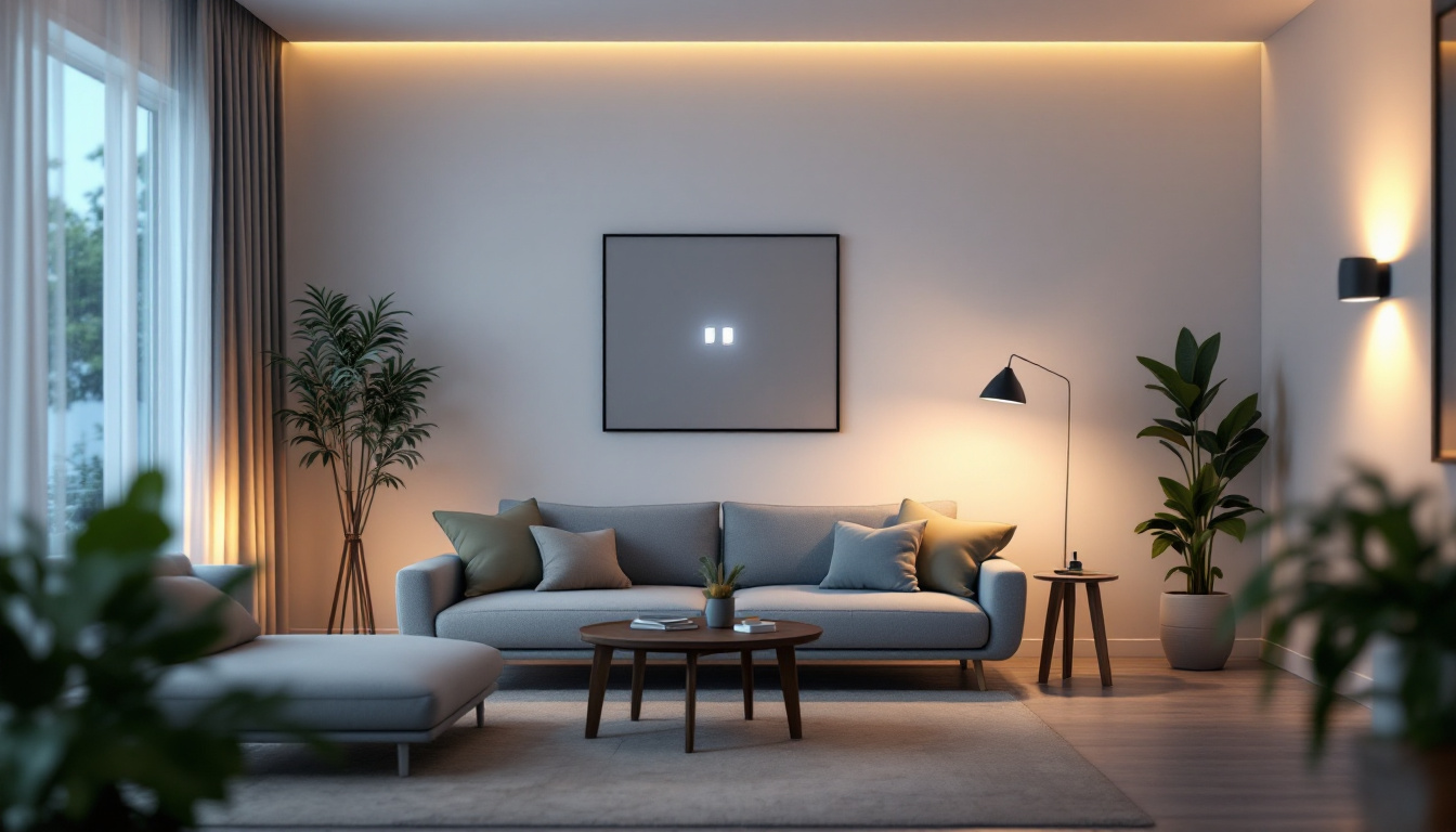 A photograph of a modern living space showcasing smart switches in action