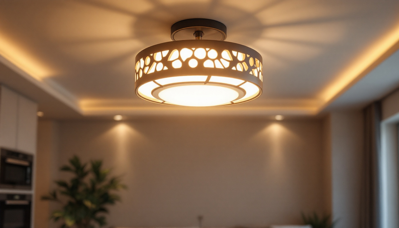 A photograph of a beautifully designed ceiling light fixture in a well-lit room