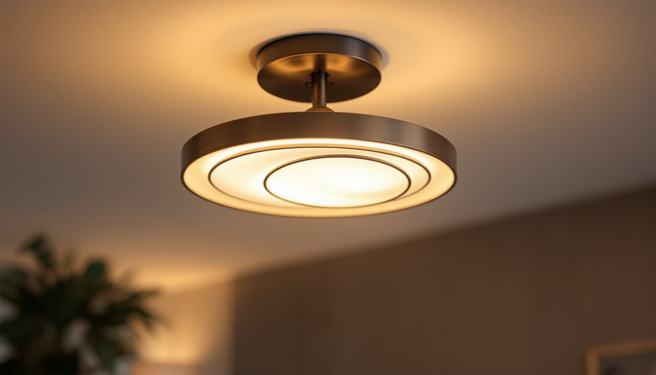 A photograph of a stylish semi-flush ceiling light fixture elegantly illuminating a modern living space