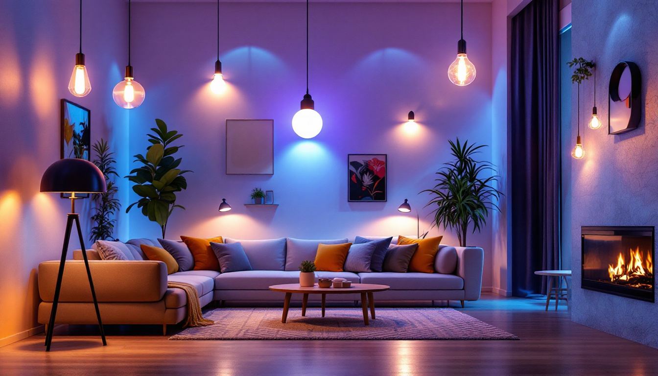 A photograph of a beautifully lit interior space showcasing various house lighting fixtures