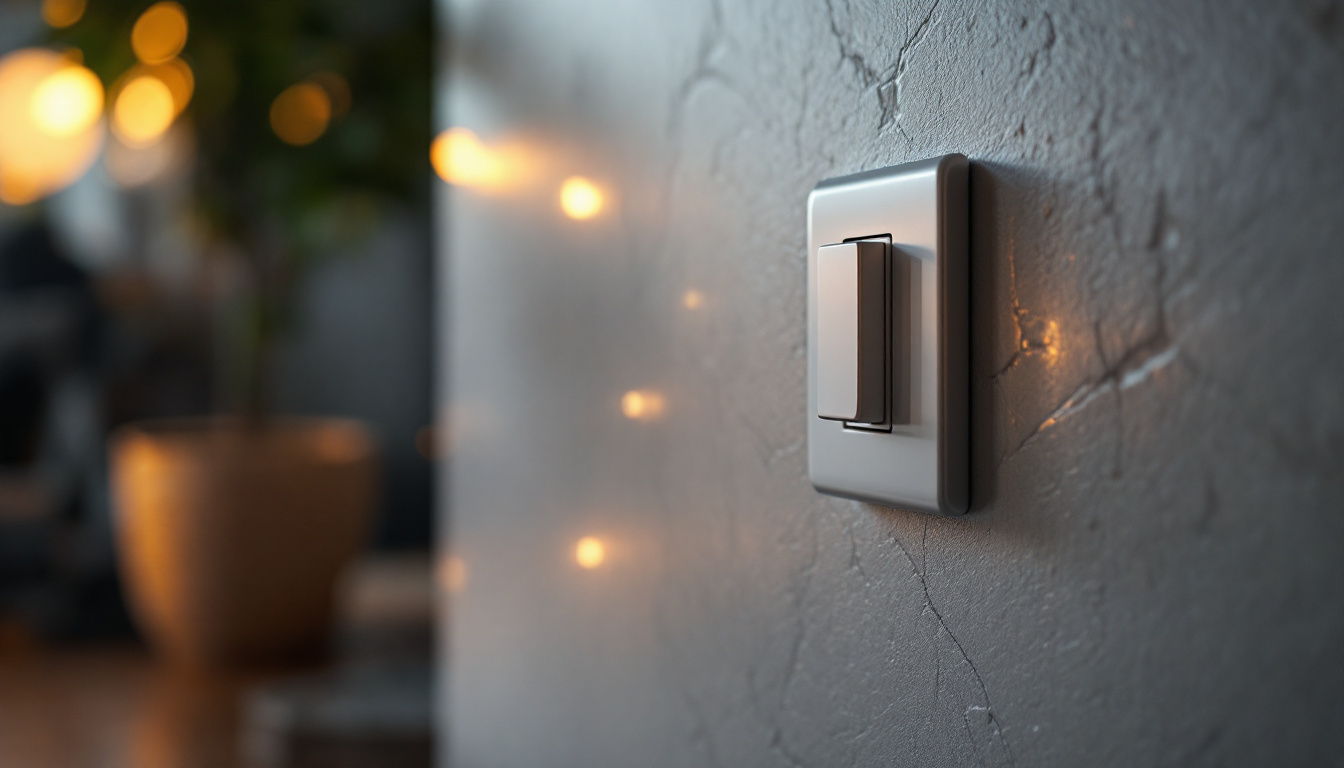 A photograph of a close-up of a modern electrical switch in an aesthetically pleasing setting