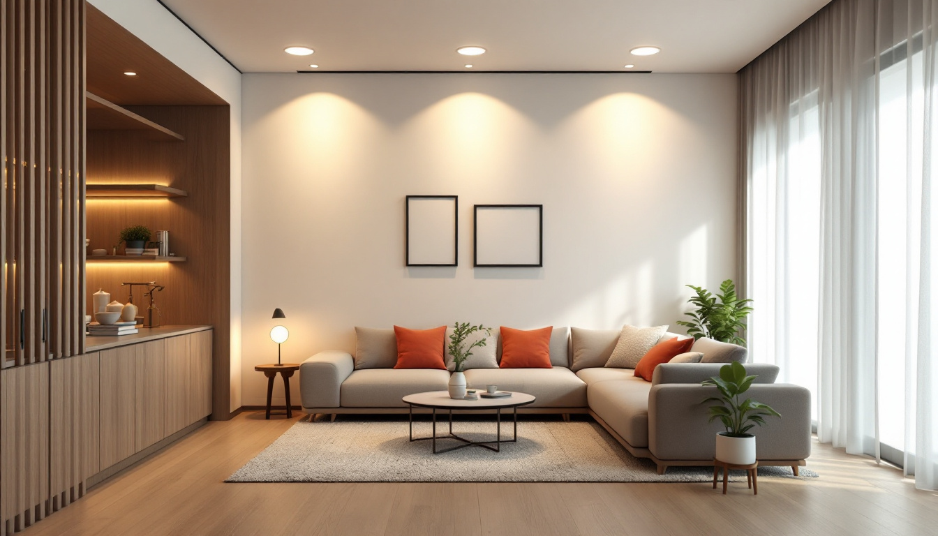 A photograph of a beautifully designed room featuring recessed can lights that illuminate the space effectively