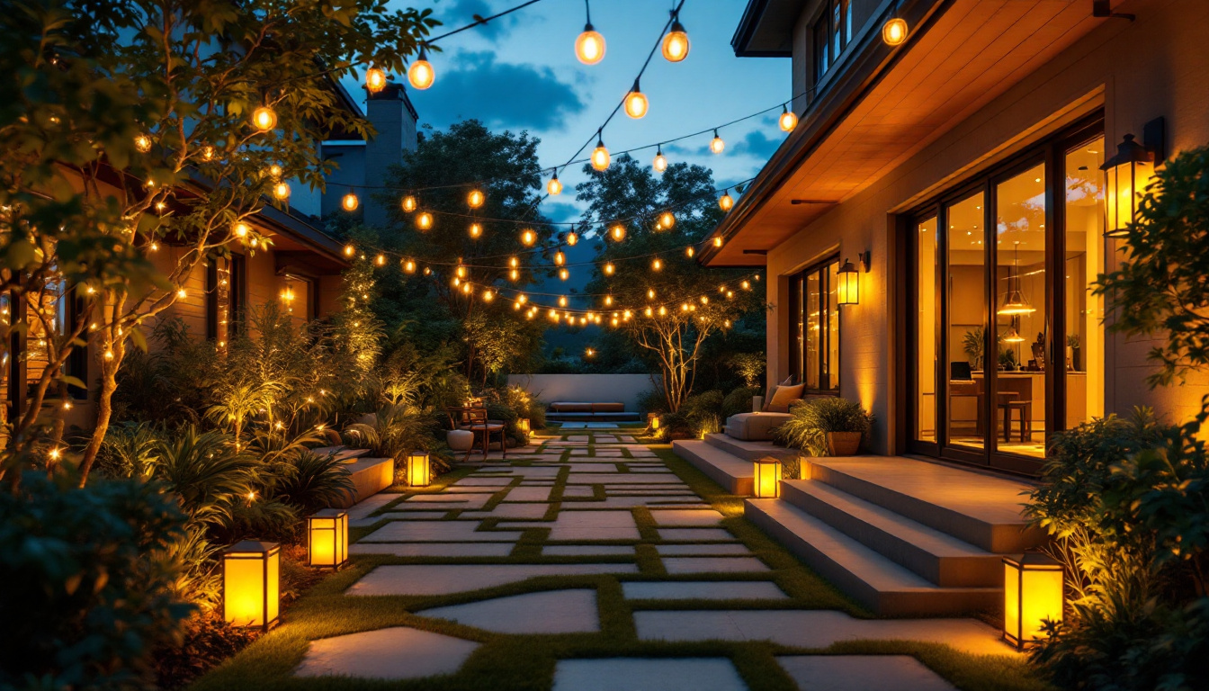 A photograph of a beautifully illuminated outdoor space at dusk