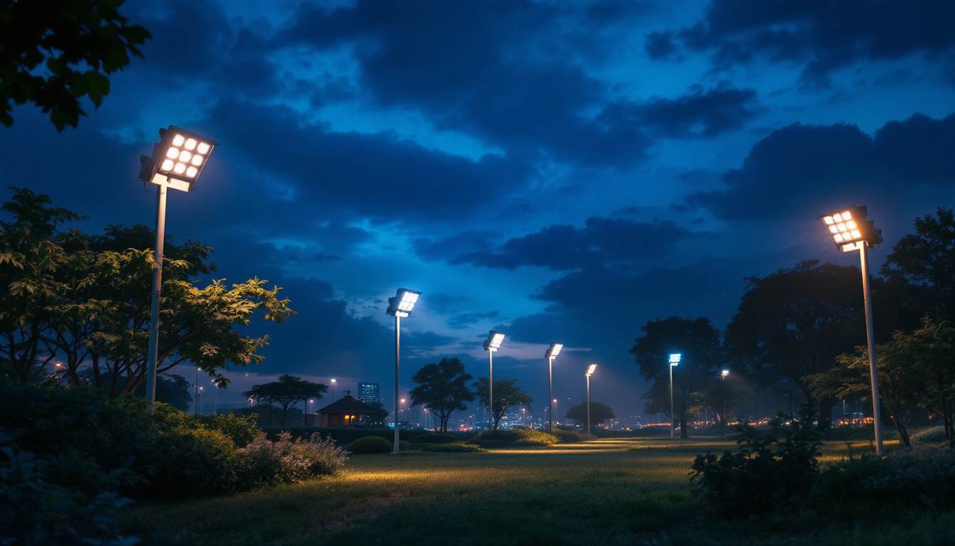 A photograph of a beautifully illuminated outdoor scene at dusk