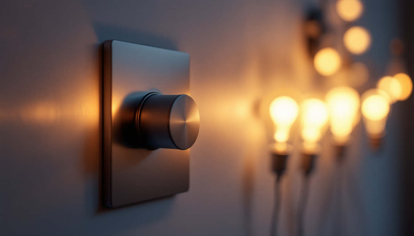 A photograph of a stylish dimmer switch alongside various led light bulbs