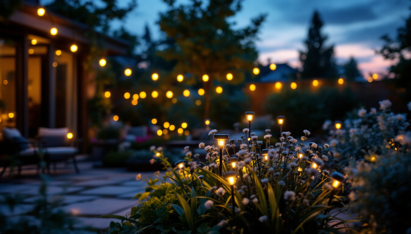 A photograph of capture a photograph of a beautifully illuminated outdoor space at dusk