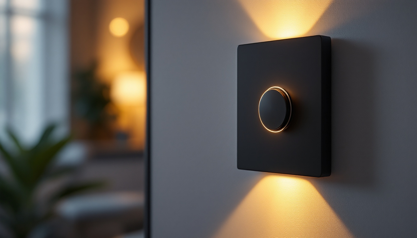 A photograph of a modern push button light switch in a stylish home setting