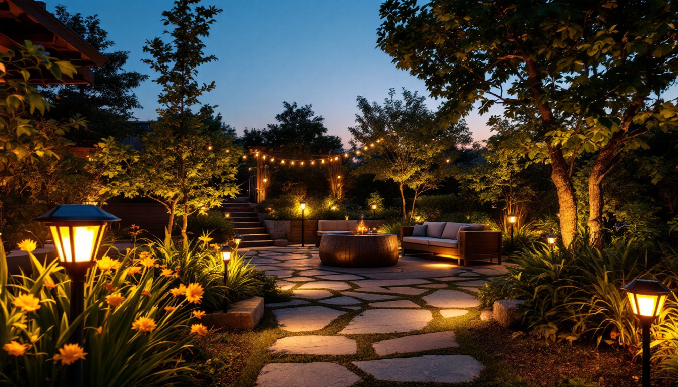 A photograph of a beautifully lit outdoor space at dusk