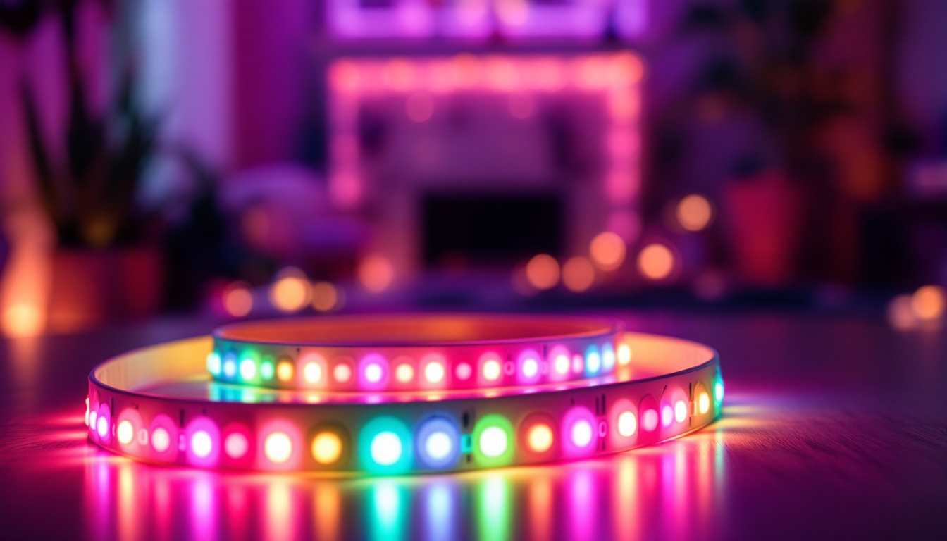 A photograph of capture a photograph of a beautifully arranged led light strip illuminating a stylish indoor space