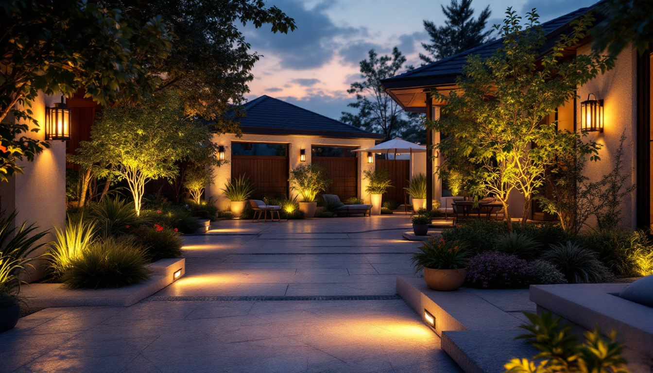 A photograph of a beautifully illuminated outdoor space at dusk
