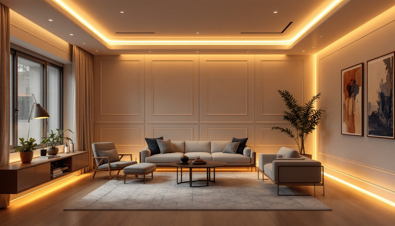 A photograph of a beautifully designed room showcasing cove lighting