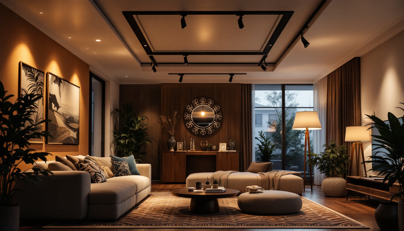A photograph of a beautifully designed room featuring recessed light bulbs in action