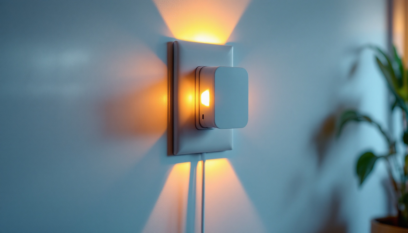 A photograph of a well-lit room showcasing a 120v outlet in use