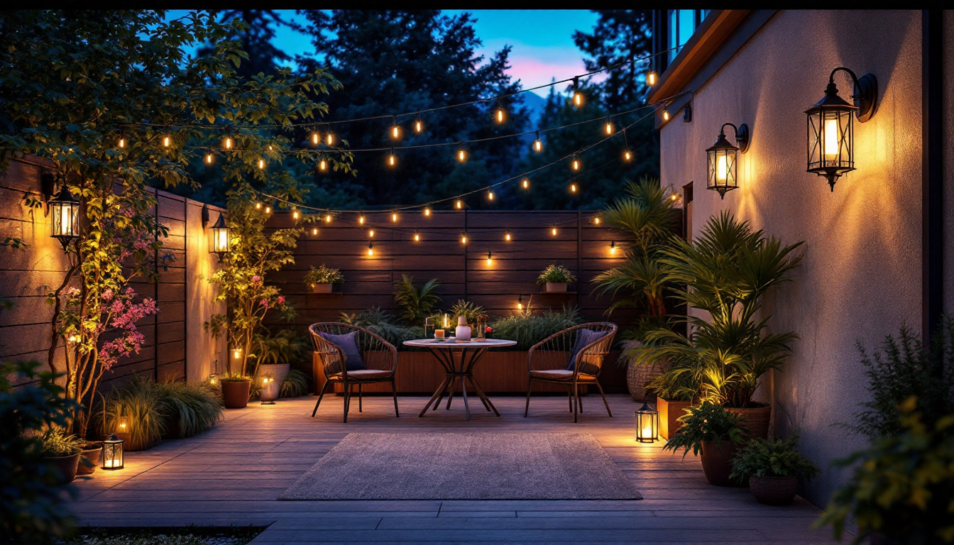 A photograph of a beautifully illuminated outdoor space at dusk