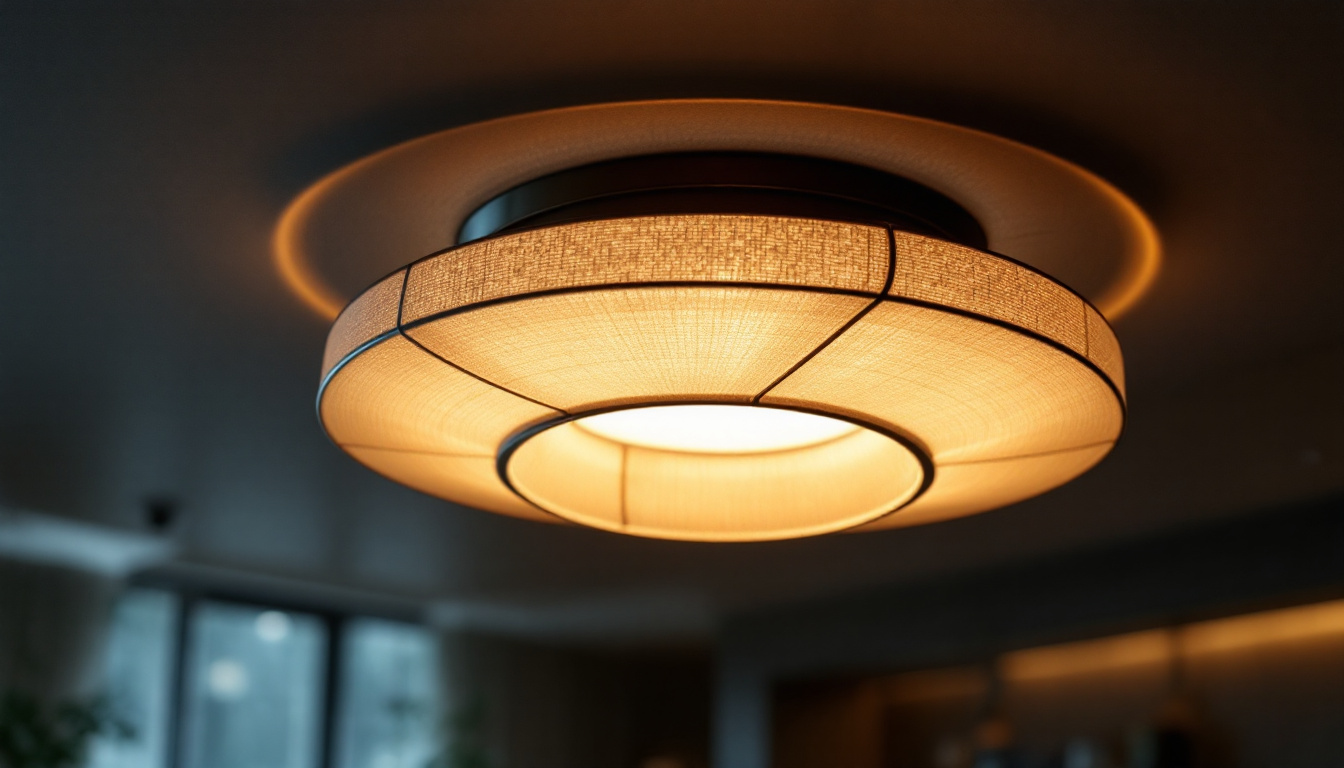 A photograph of a beautifully designed ceiling light fixture in a stylish interior setting