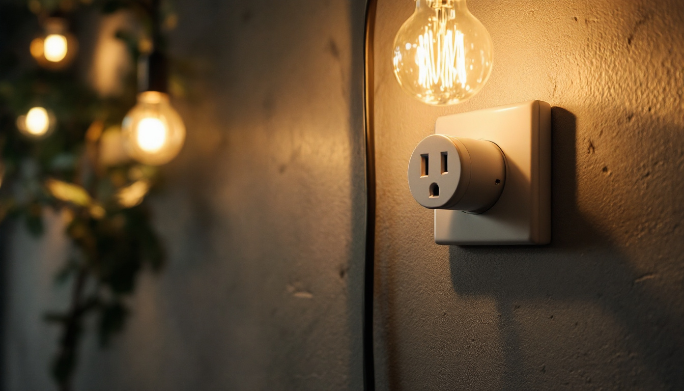 A photograph of a well-lit interior scene featuring a duplex receptacle in use