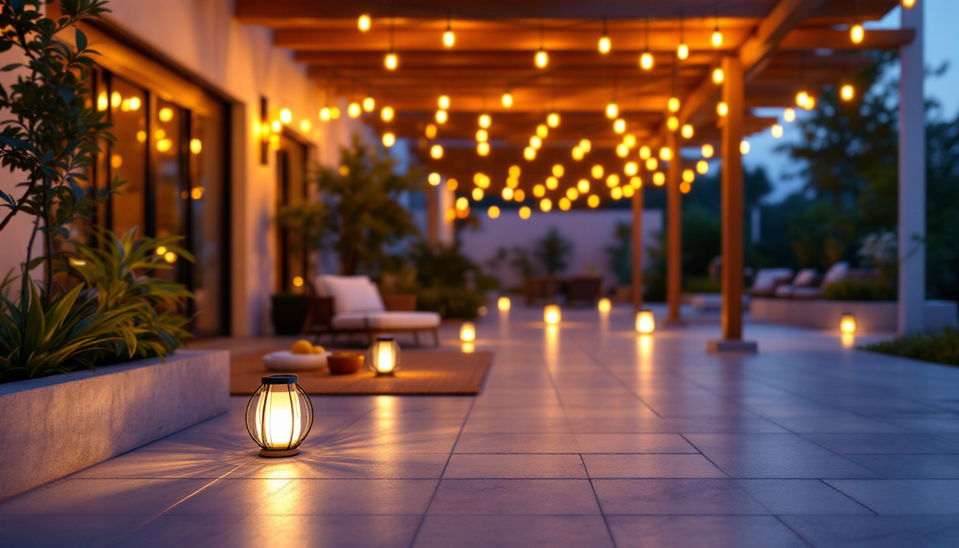 A photograph of a beautifully illuminated outdoor space at dusk