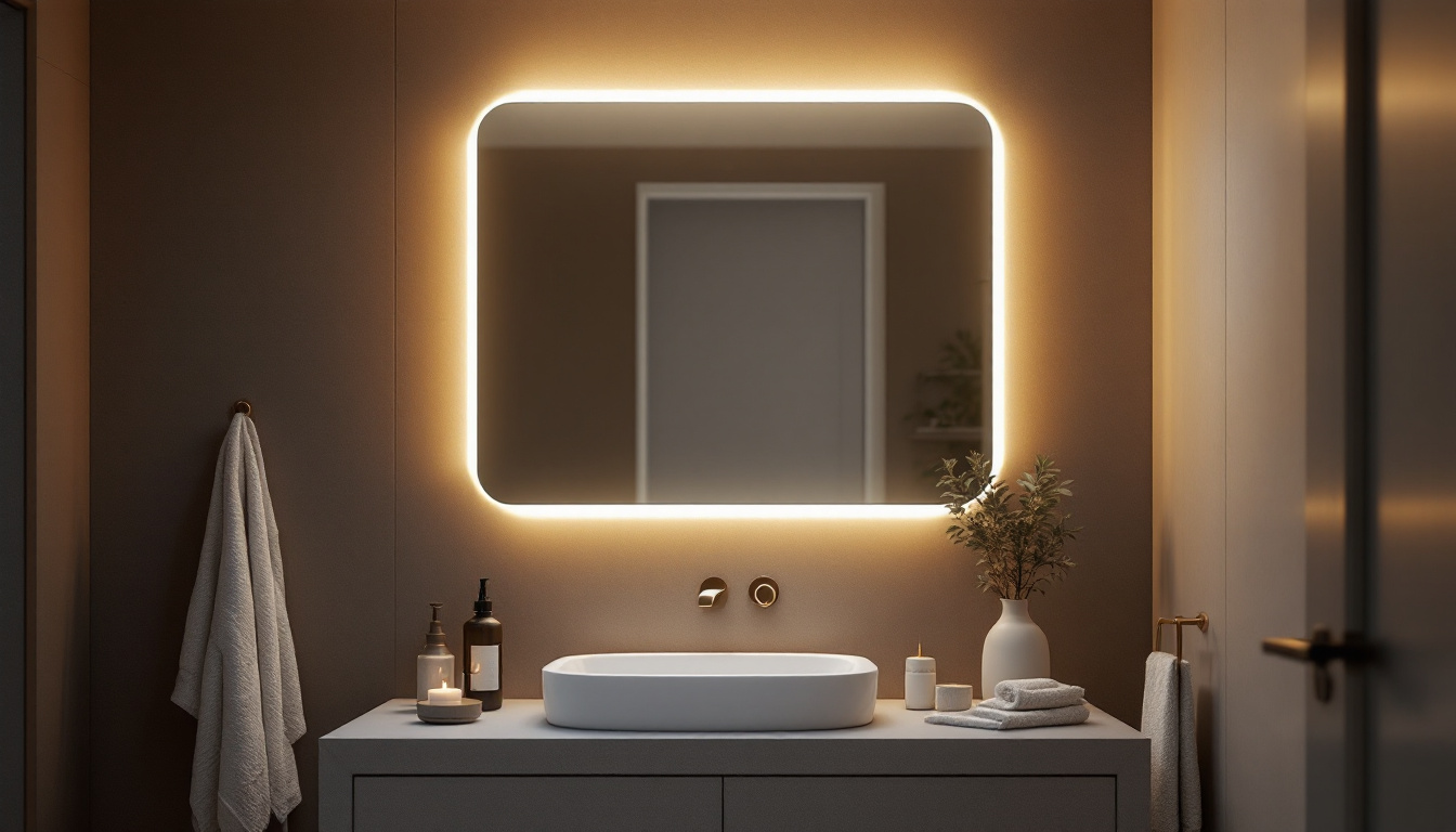 A photograph of a stylish bathroom vanity light fixture in a well-designed bathroom setting