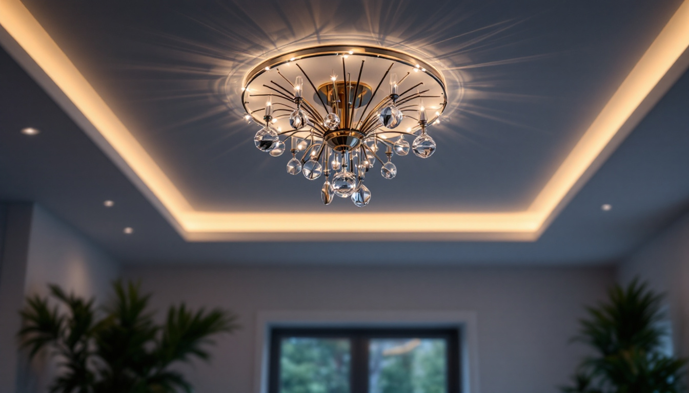 A photograph of a beautifully designed ceiling light fixture in a well-lit room