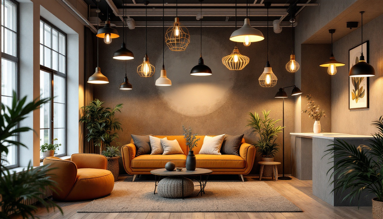 A photograph of a beautifully designed room featuring a variety of overhead lighting fixtures