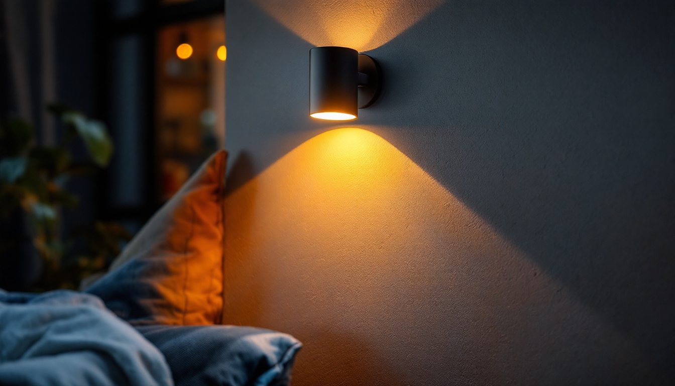 A photograph of a beautifully designed led wall light in a cozy interior setting