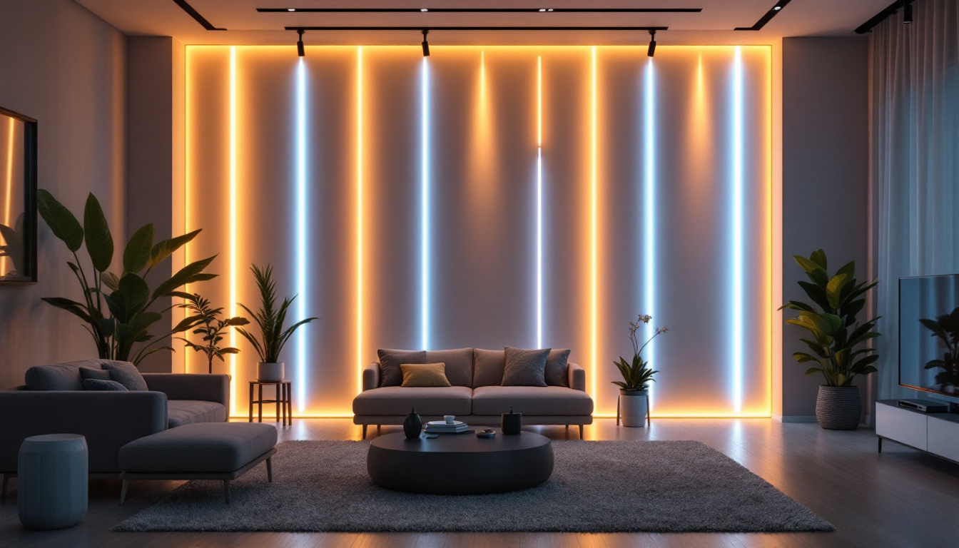 A photograph of a beautifully arranged strip light installation in a modern interior setting