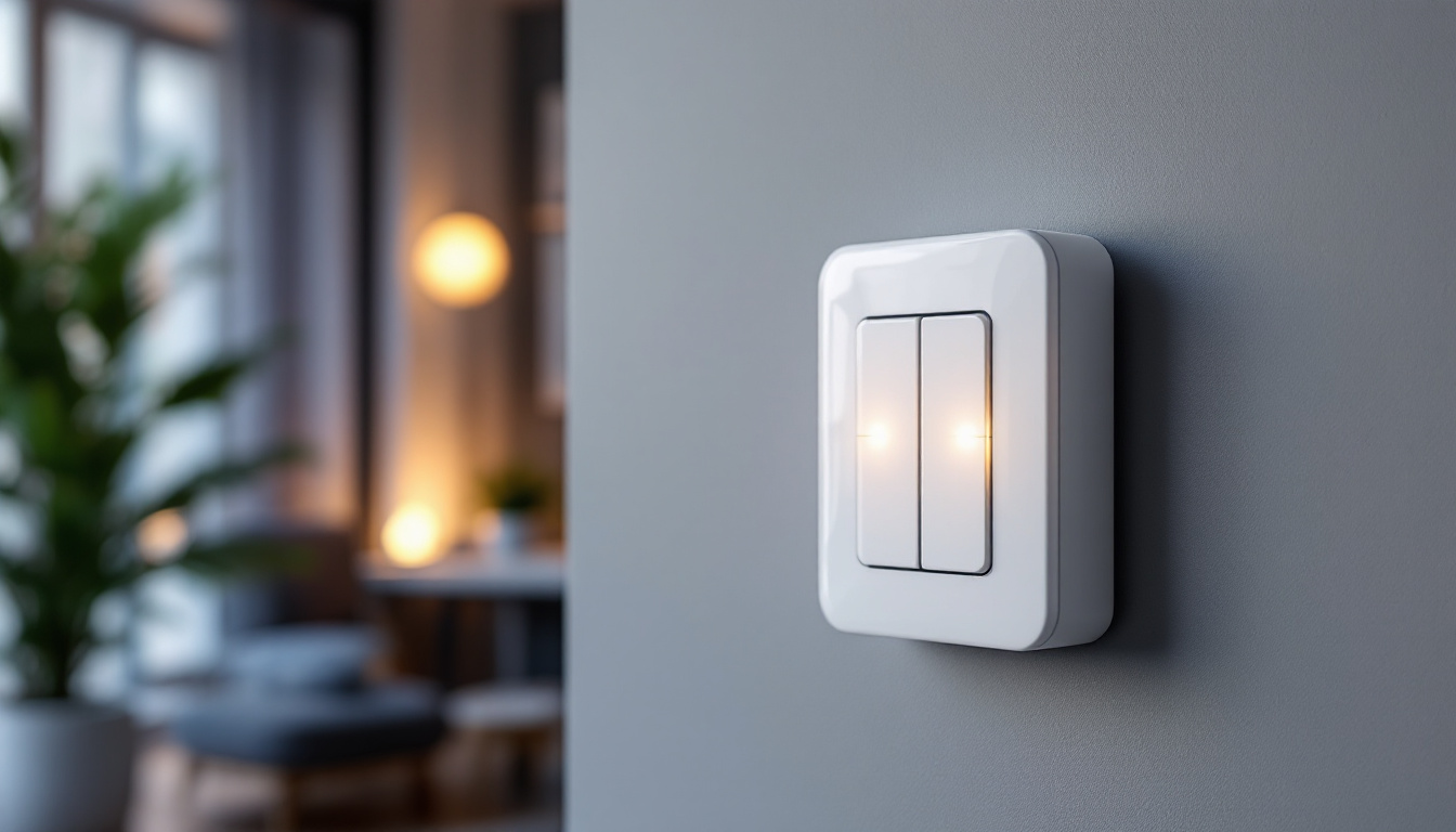A photograph of a modern smart light switch installed on a stylish wall