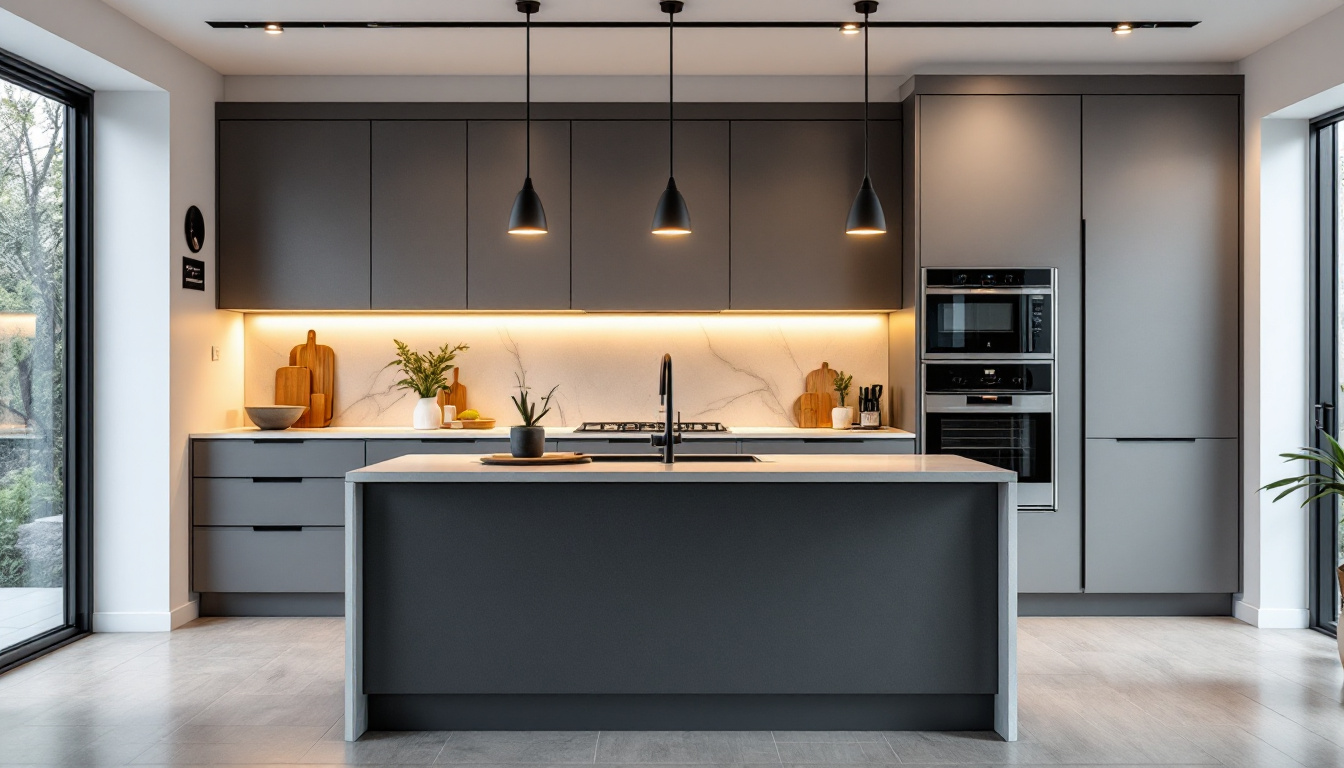 A photograph of a modern kitchen featuring stylish recessed lighting fixtures that highlight the space's design and functionality