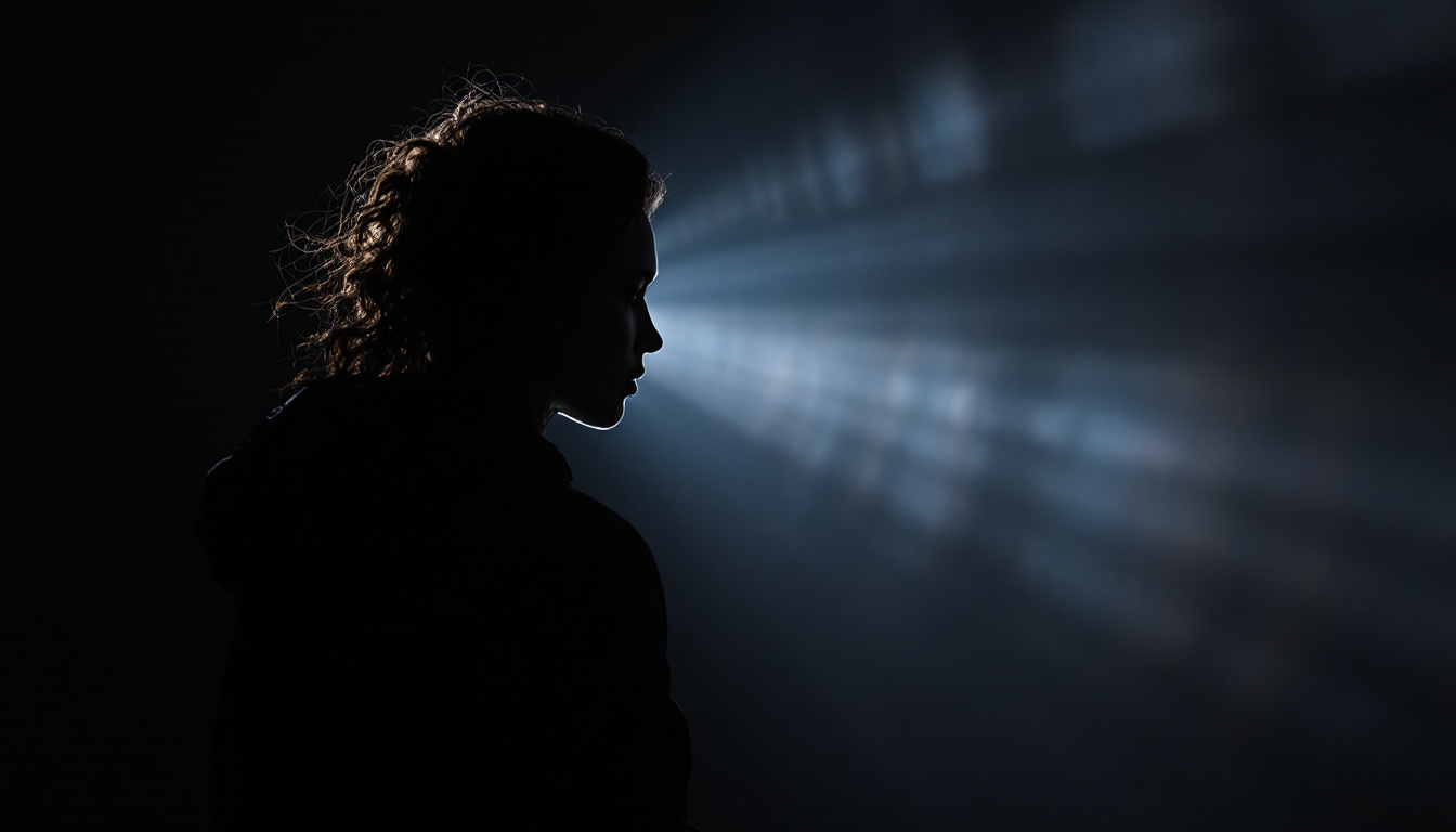 A photograph of a dramatic lighting setup that showcases the interplay between light and shadow