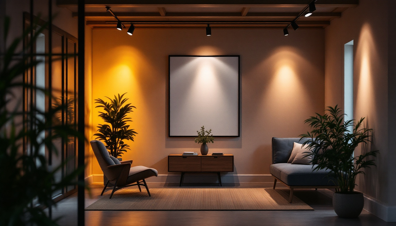 A photograph of capture a photograph of a stylishly designed room illuminated by sleek led track lighting