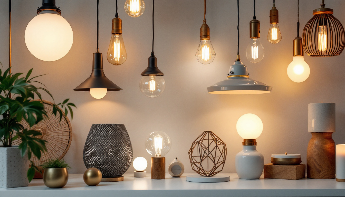A photograph of a beautifully arranged display of various light fixtures in different styles and designs