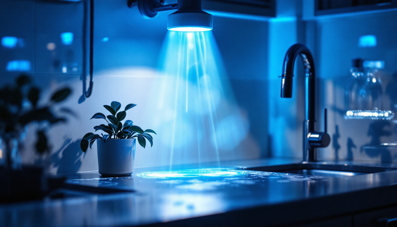 A photograph of a uvc light source in action