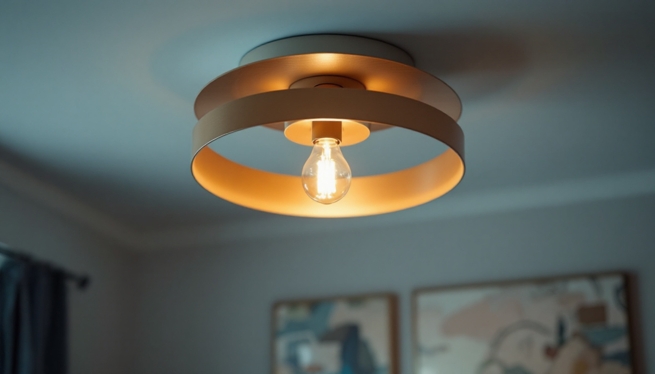A photograph of a stylish and modern ceiling light fixture illuminating a well-decorated room