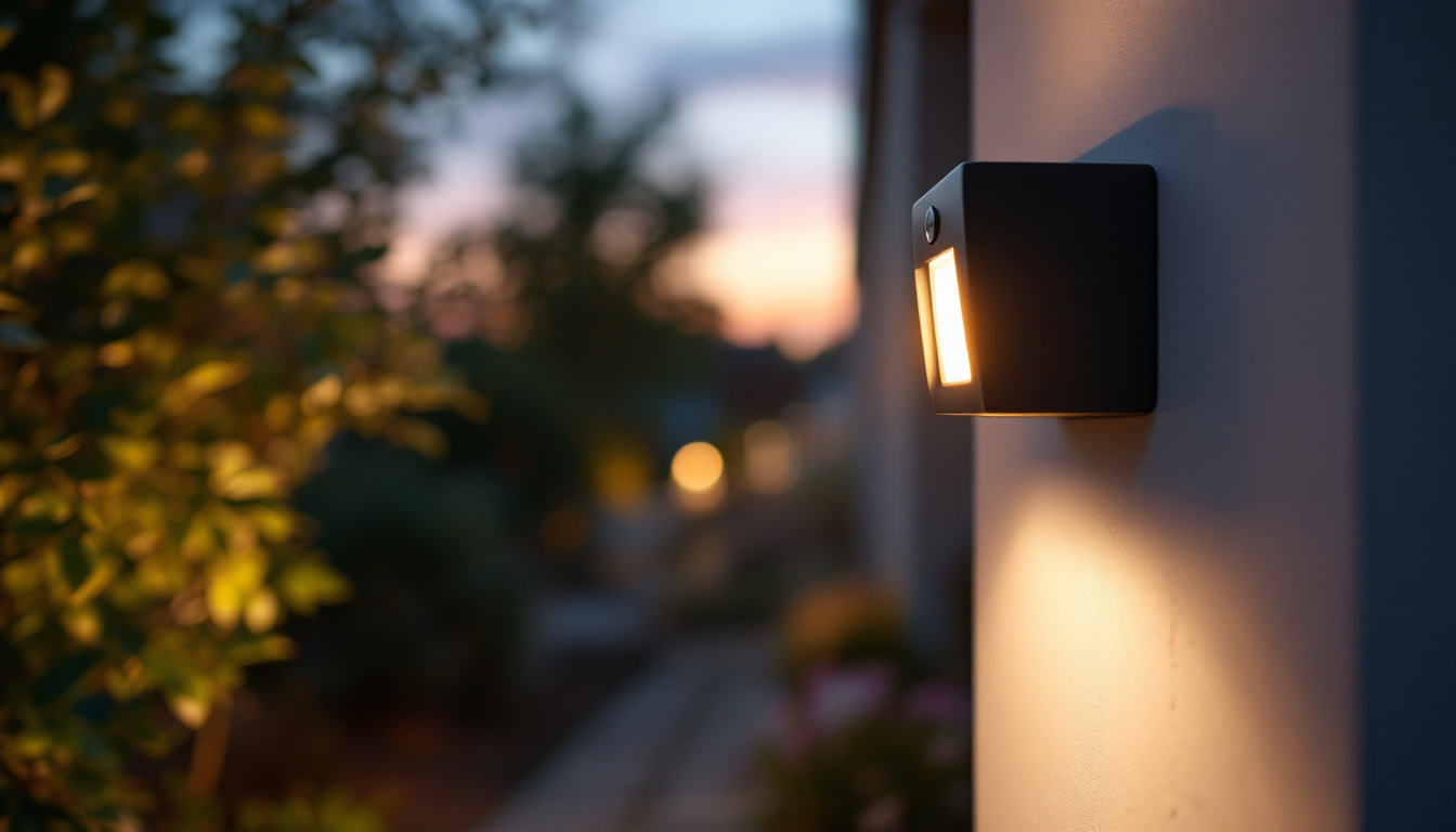 A photograph of a motion-activated outdoor light in action