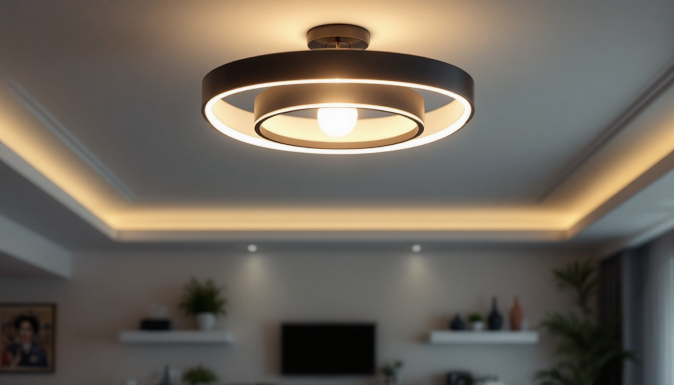 A photograph of a stylish modern ceiling light fixture in a beautifully designed room