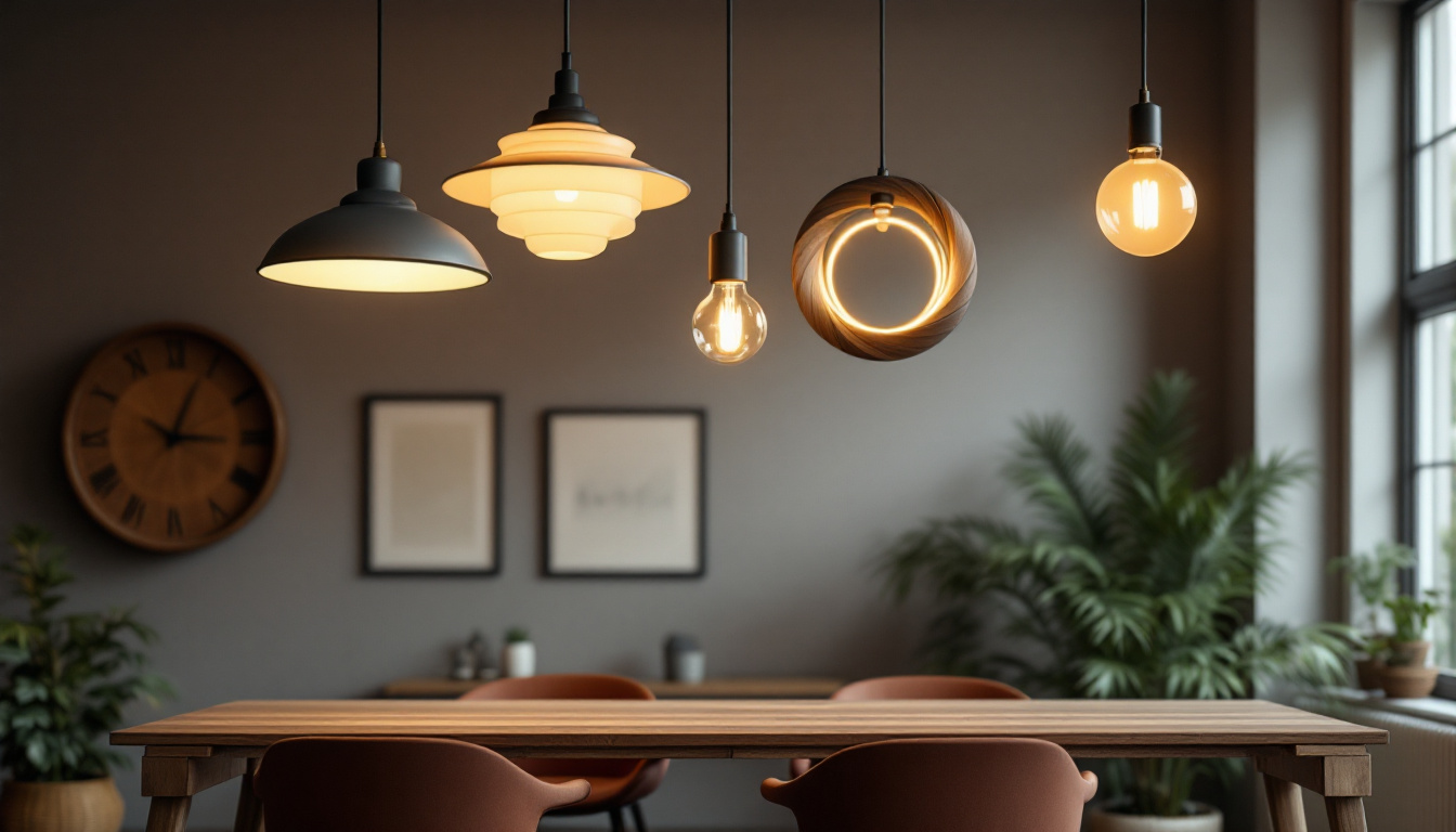 A photograph of a beautifully styled interior featuring a variety of hanging pendant lights in different designs and settings