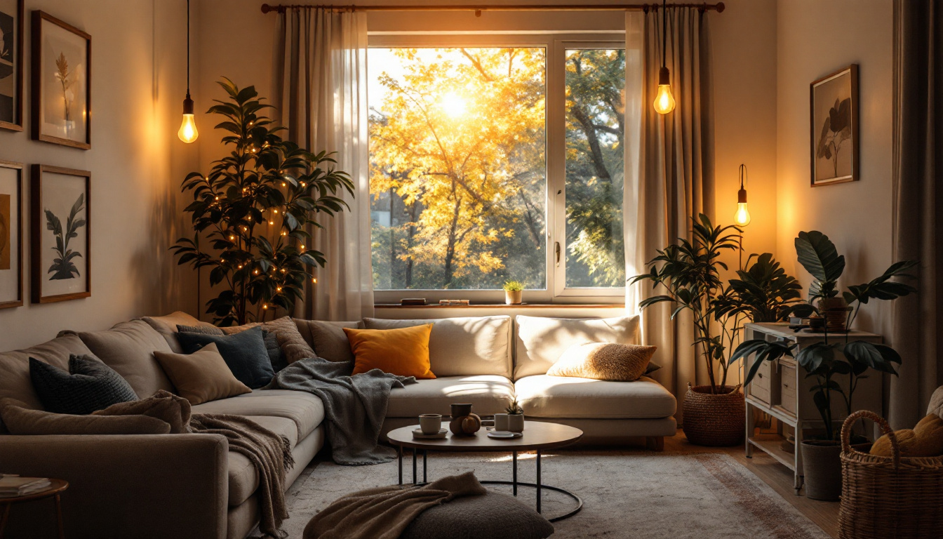 A photograph of a cozy living space illuminated by daylight light bulbs