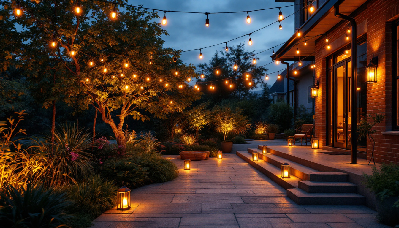 A photograph of a beautifully illuminated outdoor space at dusk