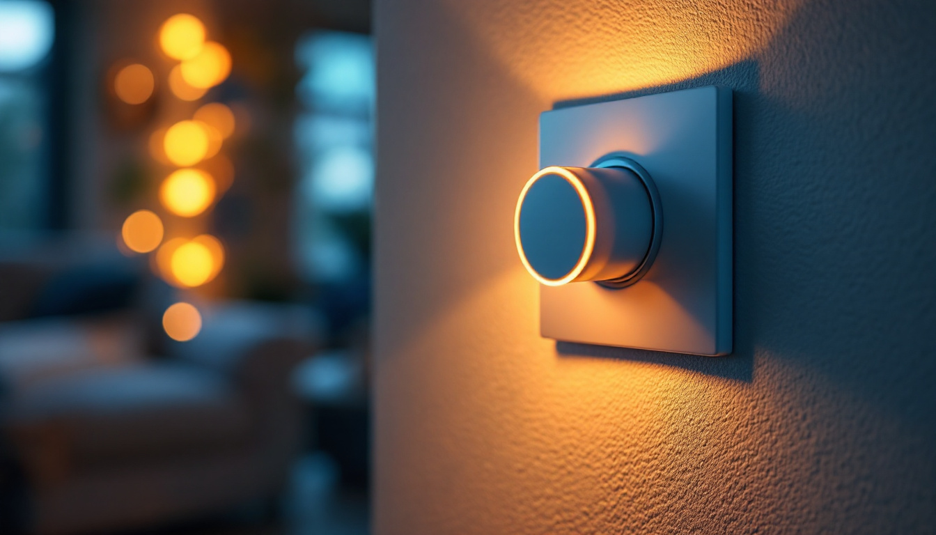 A photograph of a stylish dimmer switch installed on a wall