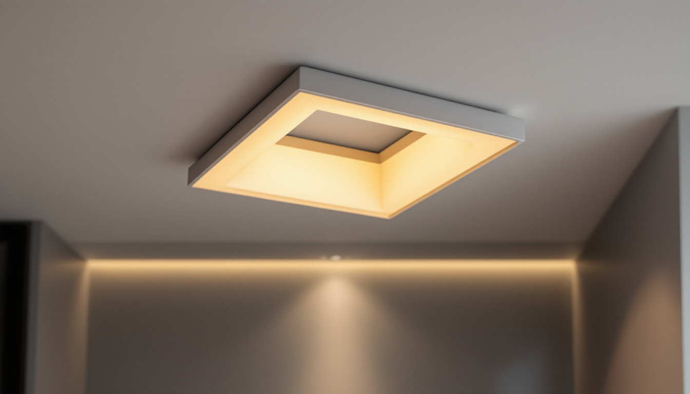 A photograph of a beautifully designed recessed square drive lighting fixture installed in a modern interior setting