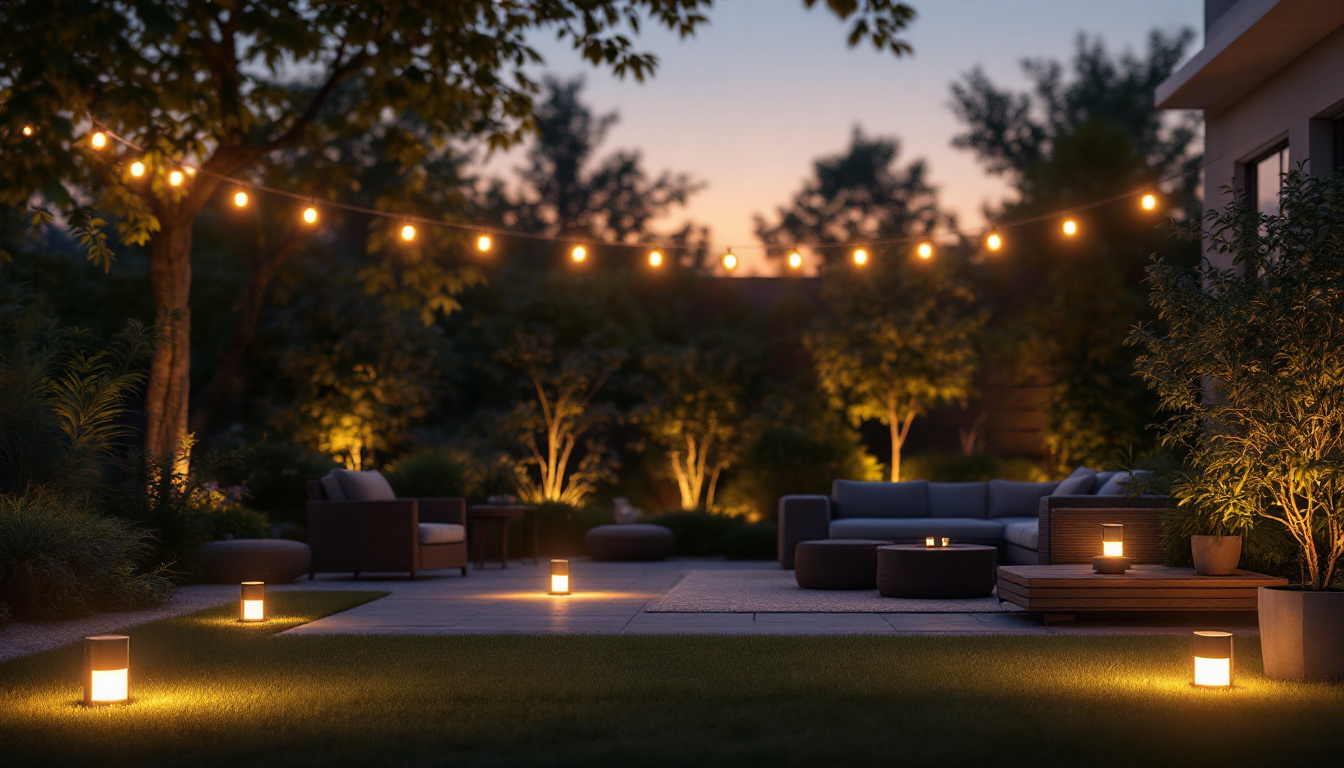 A photograph of capture a photograph of a beautifully illuminated outdoor space at dusk