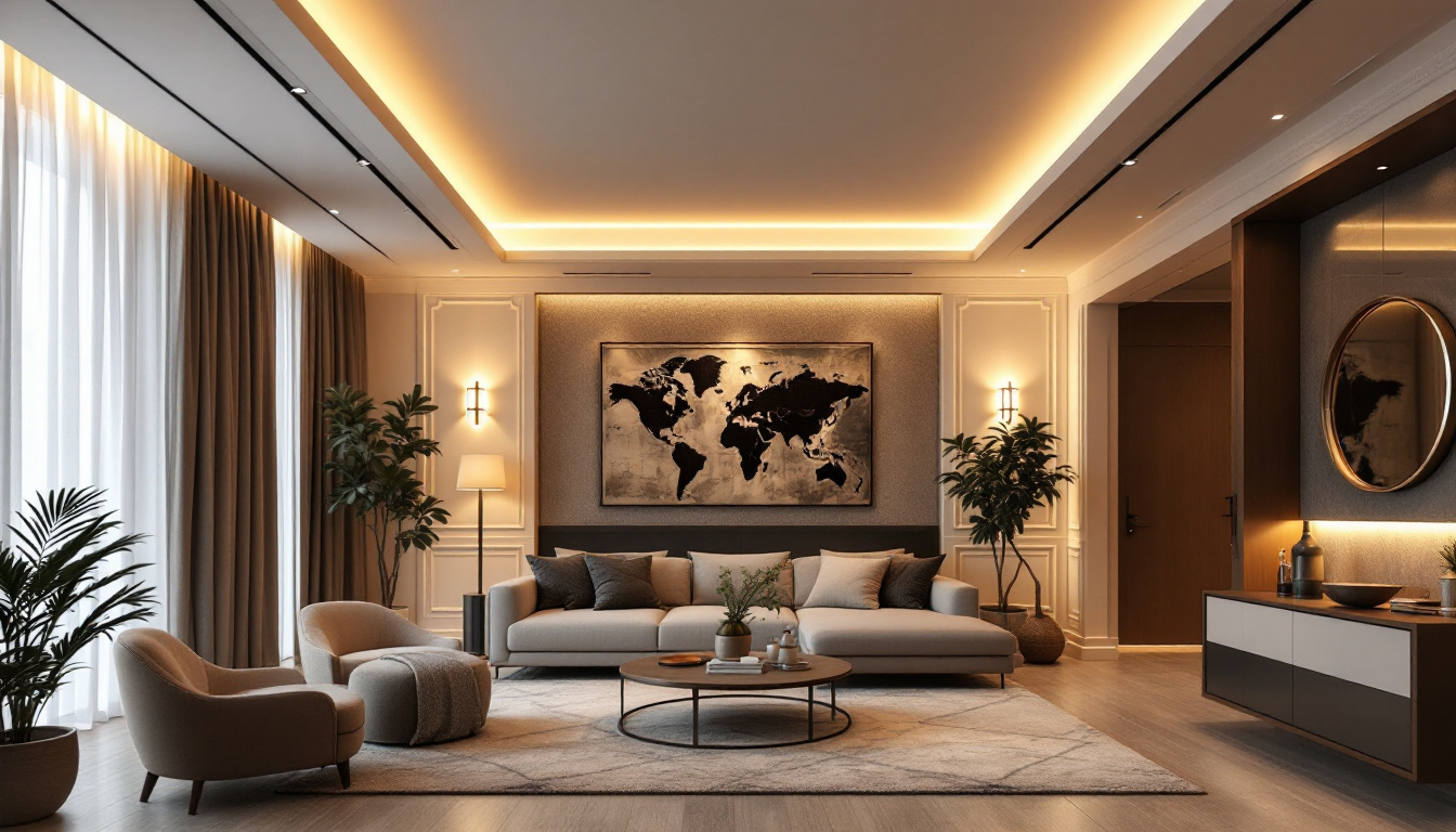A photograph of a beautifully designed room featuring recessed led lighting that highlights the architectural details and creates a warm