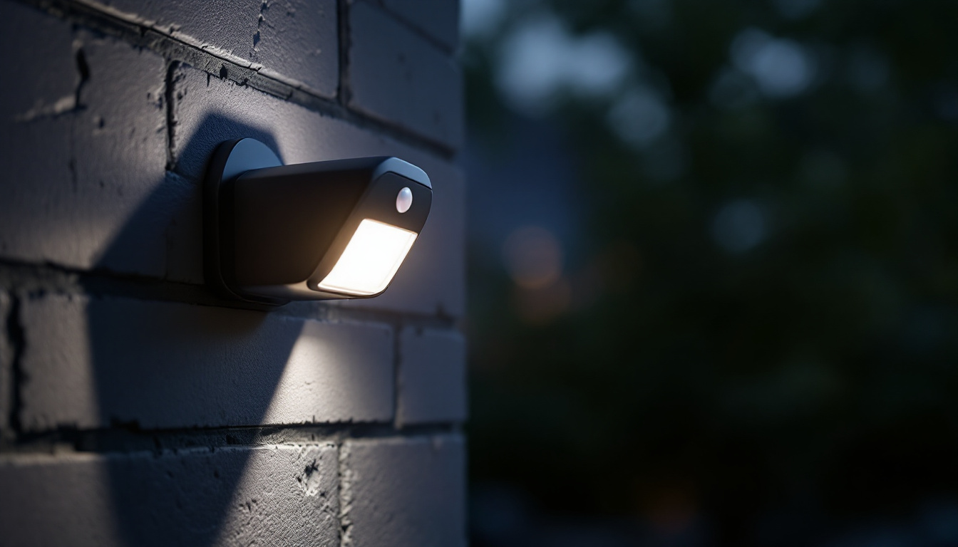 A photograph of a motion sensor light in action