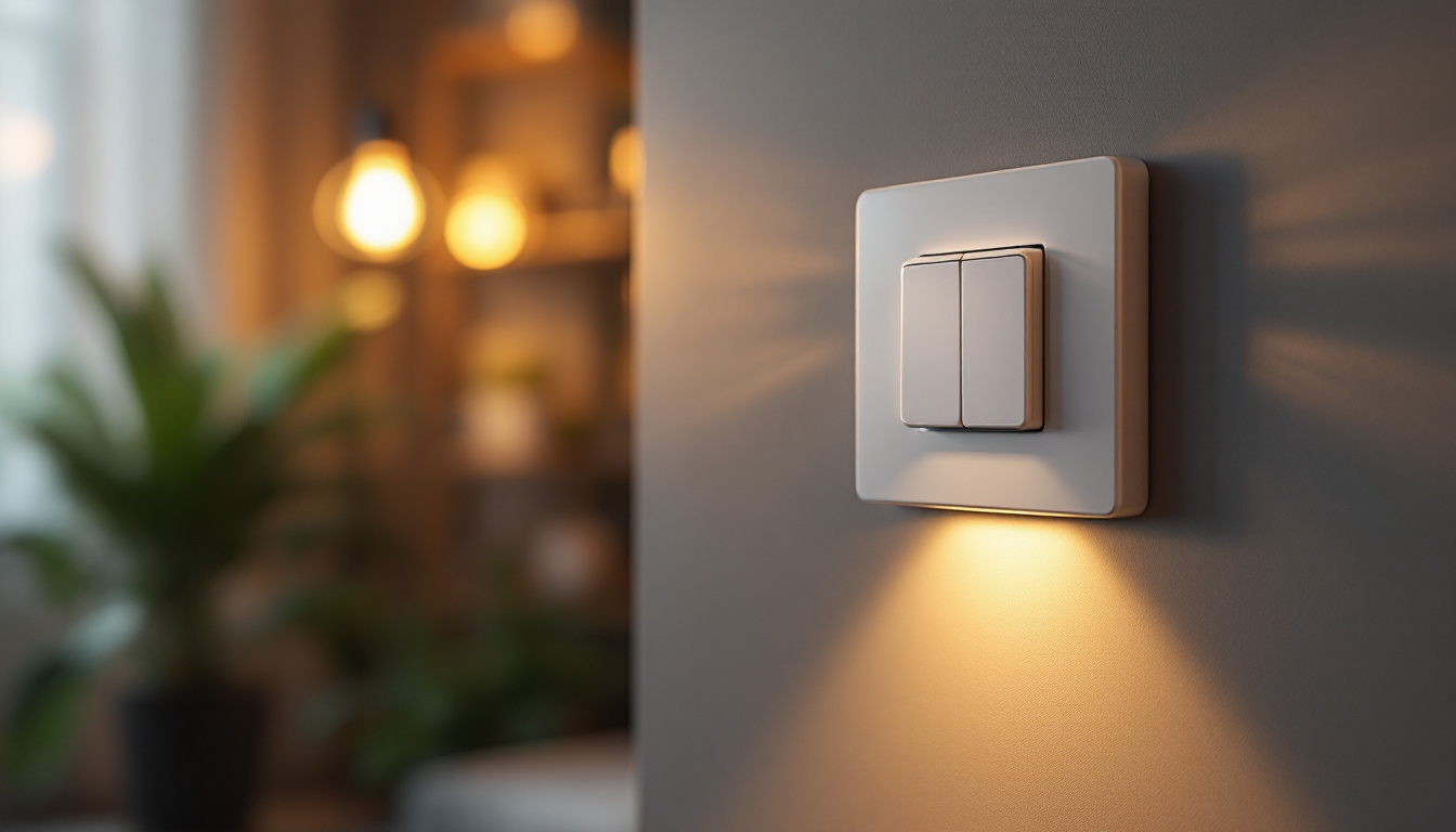 A photograph of a modern electric switch in a stylish interior setting