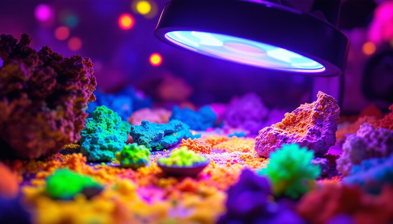 A photograph of a vibrant scene showcasing the effects of uv light on various materials